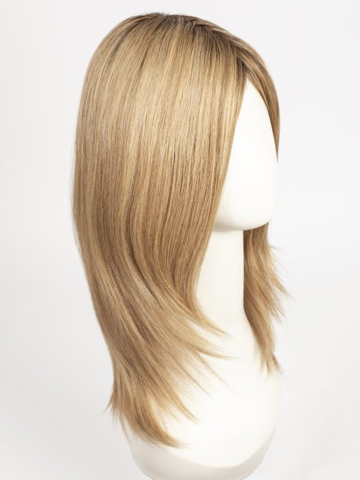 LIGHT BERNSTEIN ROOTED | Light Auburn, Light Honey Blonde, and Light Reddish Brown blend and Dark Roots