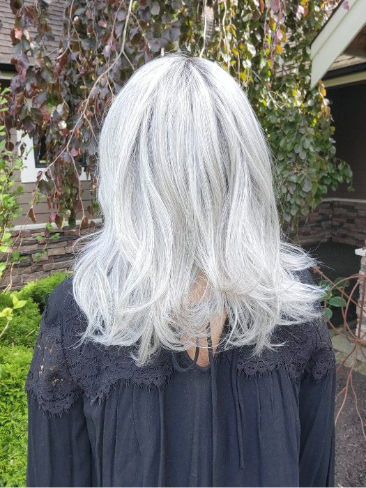 Natalie Gray @vanish.into.thin.hair wearing SOPHIA by RENE OF PARIS in color SILVER-BROWN-MR | Micro Root that transcends into Silver, Grey and Honey Brown Tones