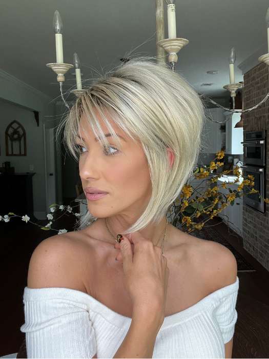 Jenna Fail @jenna_fail wearing REESE by NORIKO in color CHAMPAGNE-R | Rooted Dark Blonde with Platinum Blonde Blended Base