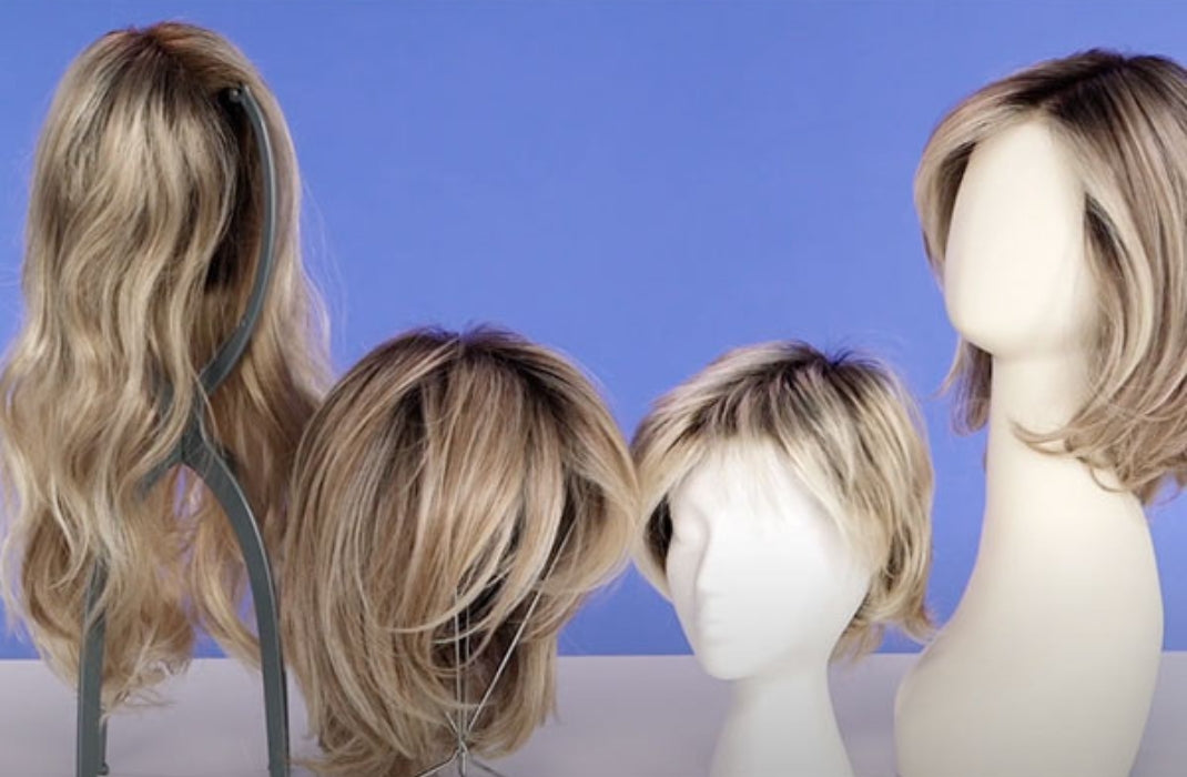 Blonde wigs in varying lengths and texutres