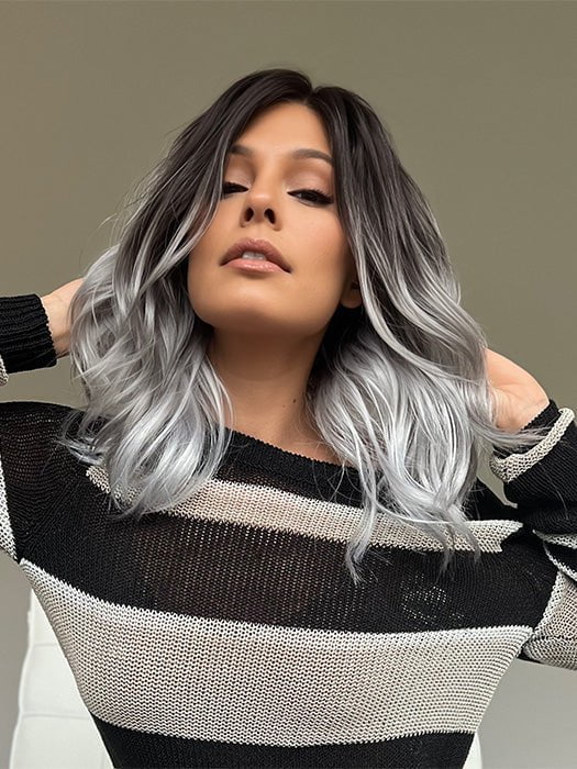 Roxie wearing GRAYDIENT-STORM | Dark Brown Roots that Melt into Light Gray and Silver Tones Towards the Ends