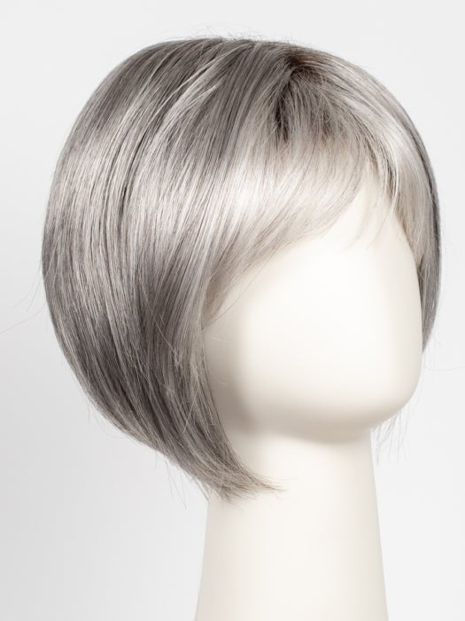 SILVER-STONE-R | Silver Medium Brown Blend That Transitions To More Silver Then Medium Brown Then To Silver Bangs with Black Roots