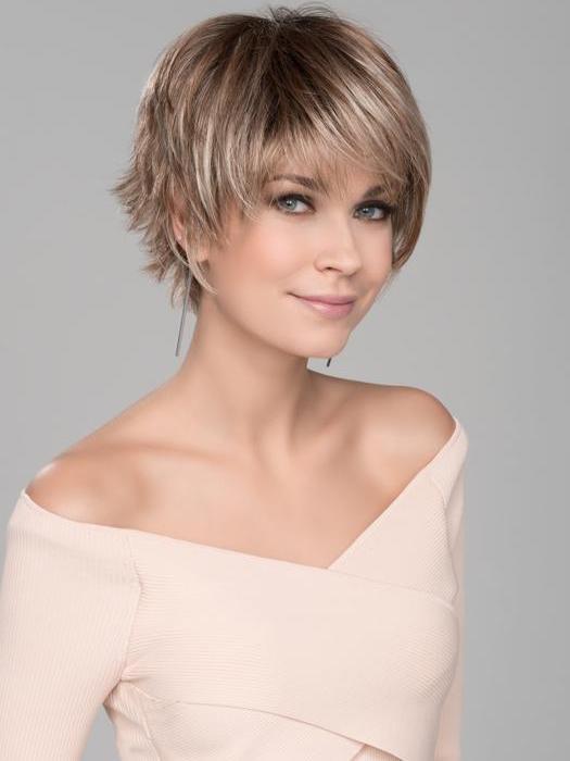 SKY by Ellen Wille in DARK SAND ROOTED | Light Brown base with Lightest Ash Brown and Medium Honey Blonde blend and Dark Roots